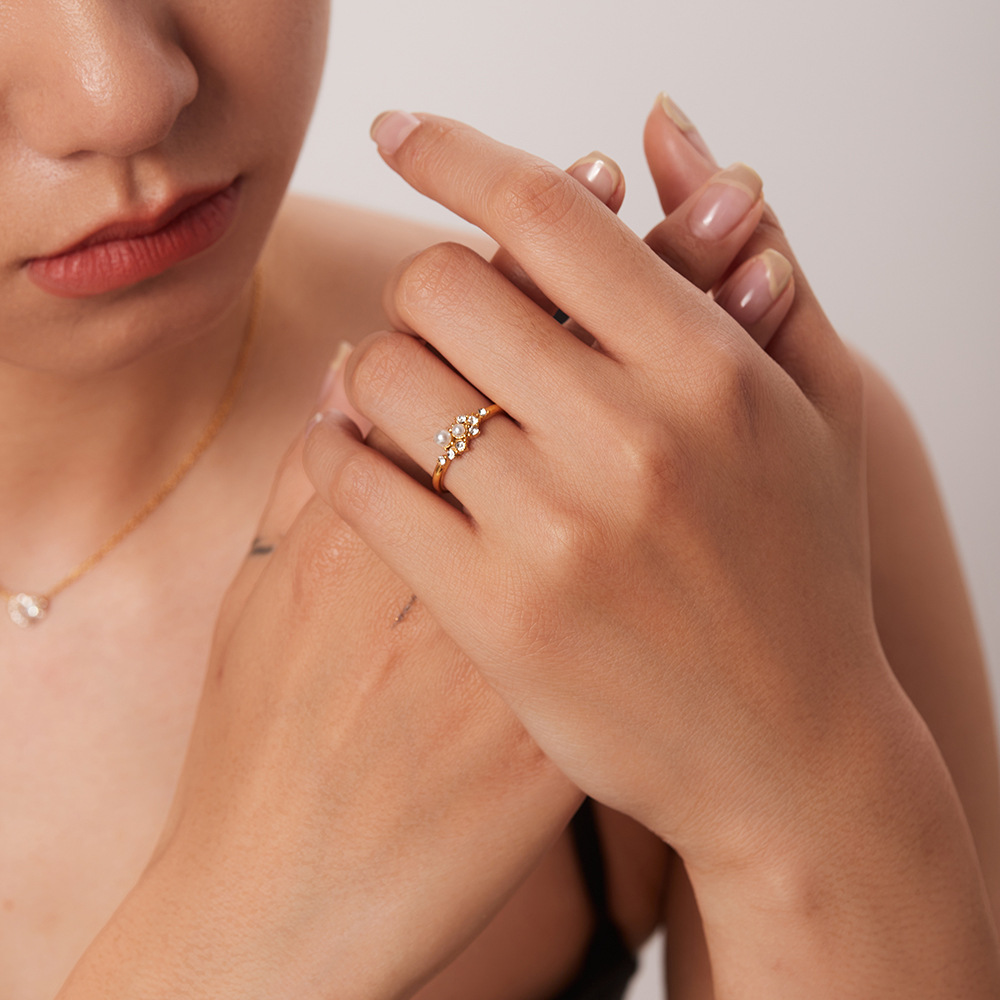 Elegant Geometric Stainless Steel Open Ring Plating Pearl Copper Rings