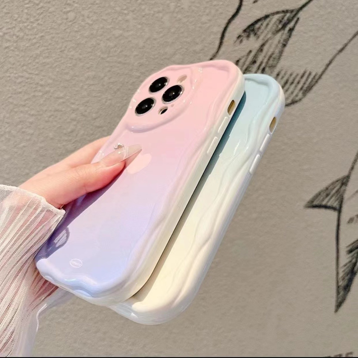 Convient pour la coque de téléphone Apple 15, iPhone 14, à la mode et minimaliste 11, couleur dégradée rose bleu, Japon_voghion.com