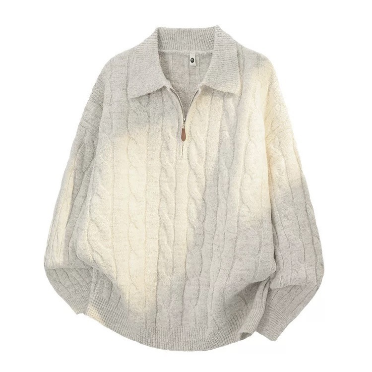 Polo camiseta de puntada suéter hombre torcido medio cremallera viejo viento de invierno suéter de tendencia transfronteriza al por mayor sin quemar