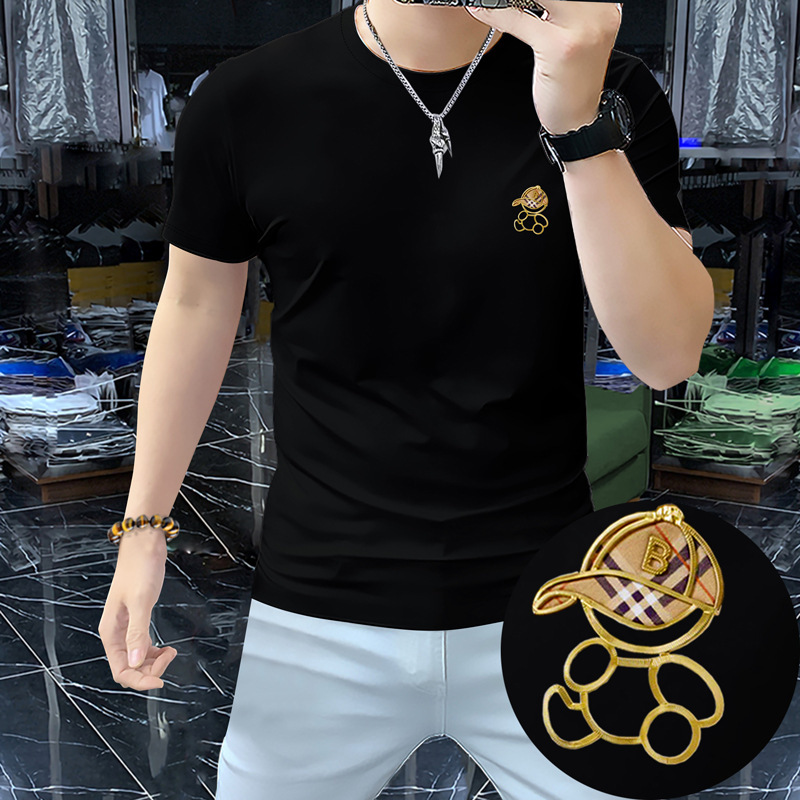 Solid Quality Summer Men's Short-sleeved Mercerized Cotton T-shirt Heavy Embossed Slim-fit Men's Crewneck Handsome T-shirt Top Solid Quality Summer Men's Short-sleeved Mercerized Cotton T-shirt Heavy Embossed Slim-fit Men's Crewneck Handsome T-shirt Top
