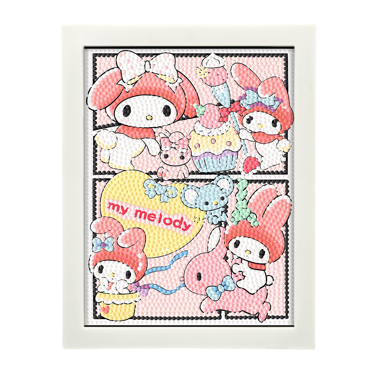 Pintura de diamante perimetral marco blanco adornos de dormitorio dibujos animados DIY puntos manuales perforación pintura decorativa soporte de plástico distribución al por mayor