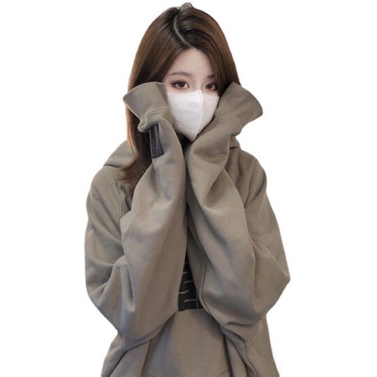 Retro fleece-lined sweater women's 2023 autumn and winter New Korean style student printed hooded loose coat top women's fashion