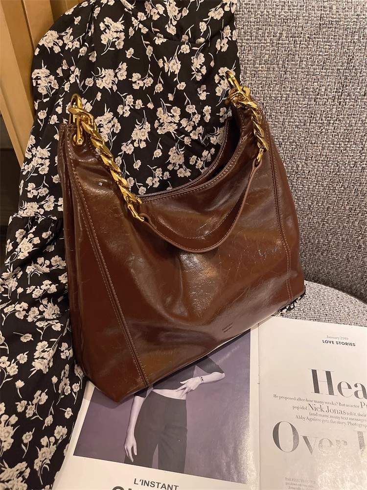 Túi tote nữ cỡ lớn đi làm phong cách retro đeo chéo vai nách — Màu đen, Màu nâu, Màu cà phê, Màu đỏ rượu chi tiết 7