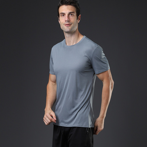 Fitness short-sleeved T-shirt, breathable cultural advertising shirt with logo printed on it, marathon running couple sports quick-drying shirt