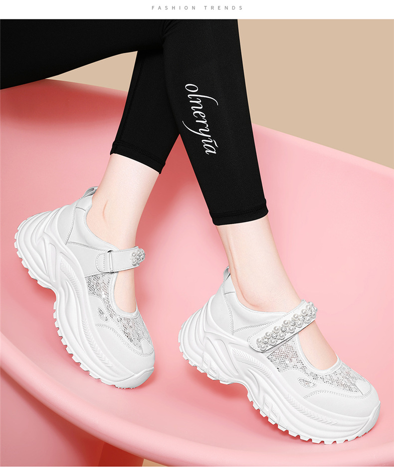 Giày sneaker nữ chunky đế dày da lưới thoáng khí đính đá khóa dán mùa hè 2025 — JST 7209 Trắng, JST 7209 Bạch Lan, JST 7192m màu, JST 7192 màu đen chi tiết 8
