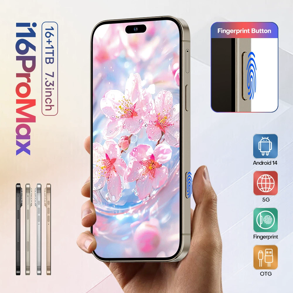 Смартфон i16 Pro Max, Android 14, 7,3-дюймовый AMOLED, 5G, 16 ГБ + 1 ТБ (варианты EU/US/AU/UK)