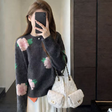 慵懒高级感洋气绣花精致灰色全羊毛毛衣女秋冬新款针织衫内搭上衣