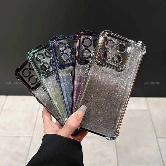 For red rice note14 electroplated glitter airbag anti-fall mobile phone case millet 15 four-corner tpu with lens film K80