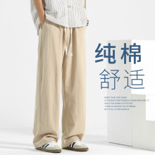 卡其色棉麻裤子男夏季薄款男裤休闲裤纯棉卫裤男士长裤垂感直筒裤