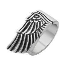 R1769外贸饰品批发 欧美个性复古羽毛翅膀男士钛钢戒指
