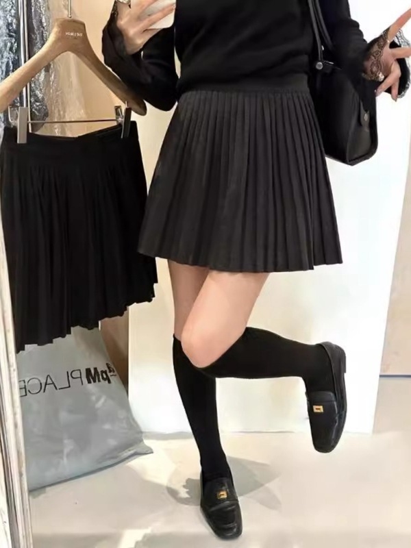 miu系灰色百褶裙高腰针织半身裙女秋冬毛呢裙子小个子半裙a字短裙|undefined