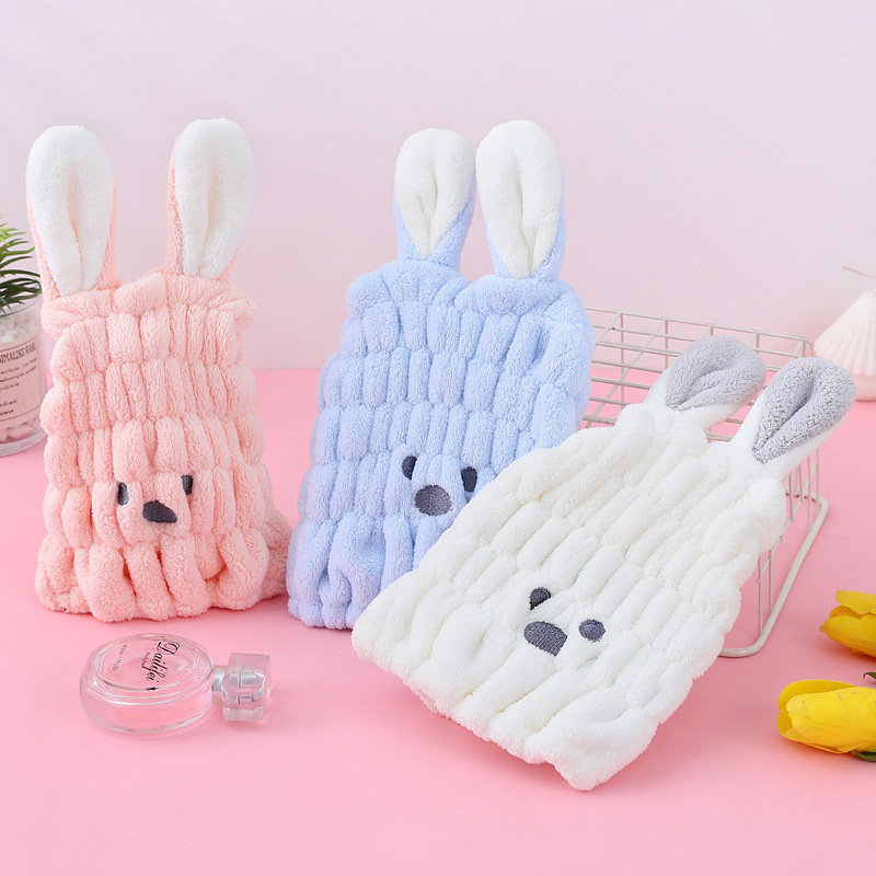 Coral velvet children's hair drying cap for women, thickening and super strong baby bunny ear head drying hair towel, water-absorbent and quick-drying cartoon shower cap