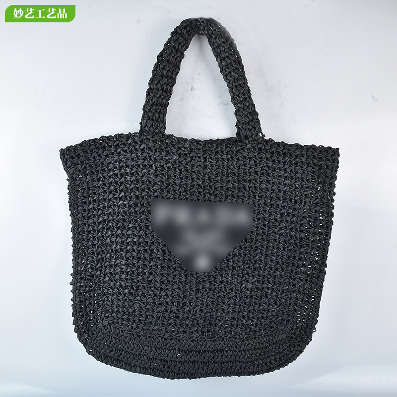 Nueva playa tejida bolsa de viaje de las niñas bolso de mano retro portátil bolsa de paja de gran capacidad bolso de hombro a rayas