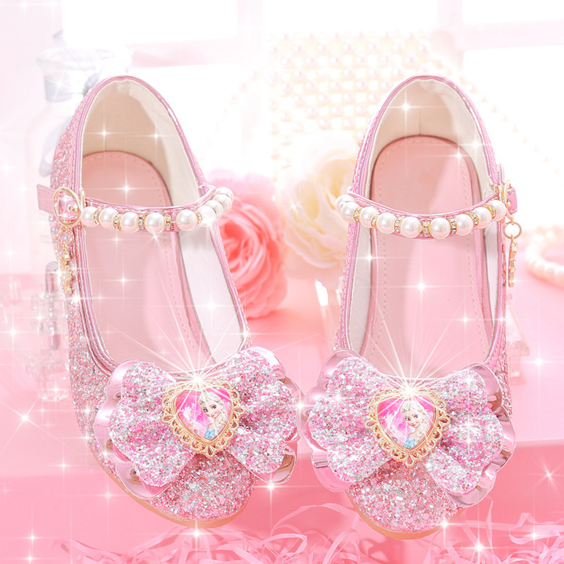Children's High Heels Women's 4 Crystal Ice Princess Girls' Shoes 5 Years Old Aisha Little Girl Frozen Children's Shoes Leather Shoes