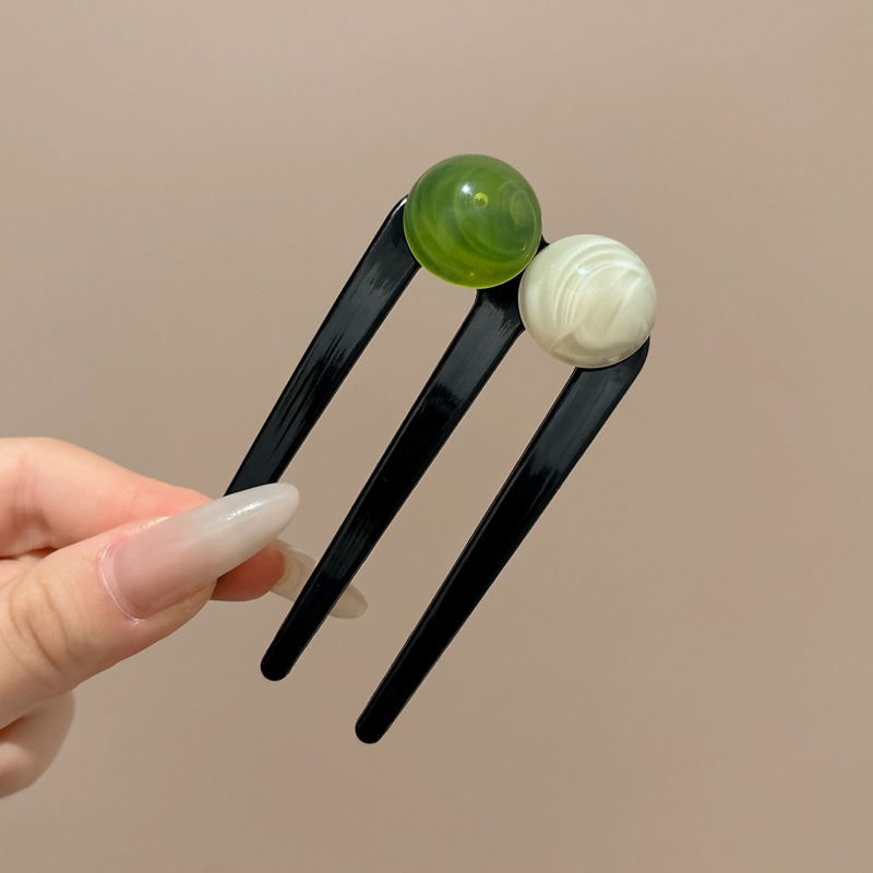 Horquilla en forma de U de cabello perezoso, cabeza de bola femenina, artefacto fijo, temperamento de sentido avanzado, peinado, horquilla para el cabello en la parte posterior de la cabeza, tocado