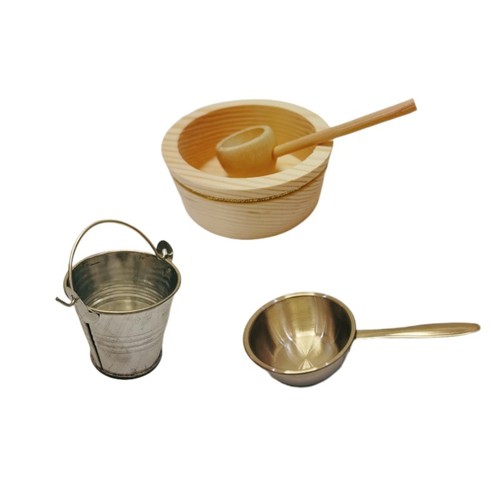 Mini kitchen accessories tinplate small bucket mini wooden basin stainless steel water ladle creative ornaments play house model