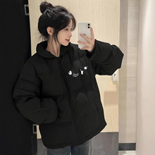 2025新款爆款黑色羽绒棉服冬季女大童初中高中学生宽松面包服外套