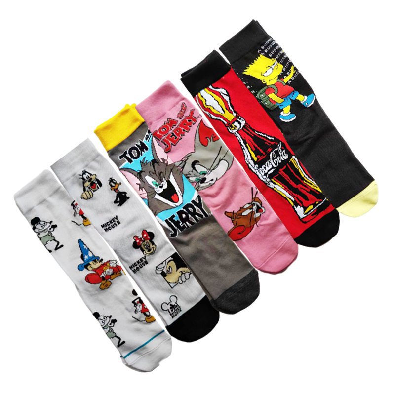 Men's Cotton Four Seasons Mickey Mouse cartoon fashion socks Simpson men's socks cat and mouse women Amazon ins foreign trade socks