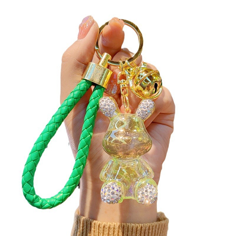 Diamante cristal conejo de dibujos animados resina llavero colgante encantador llavero de automóvil creativo bolsos accesorios de mujer regalos