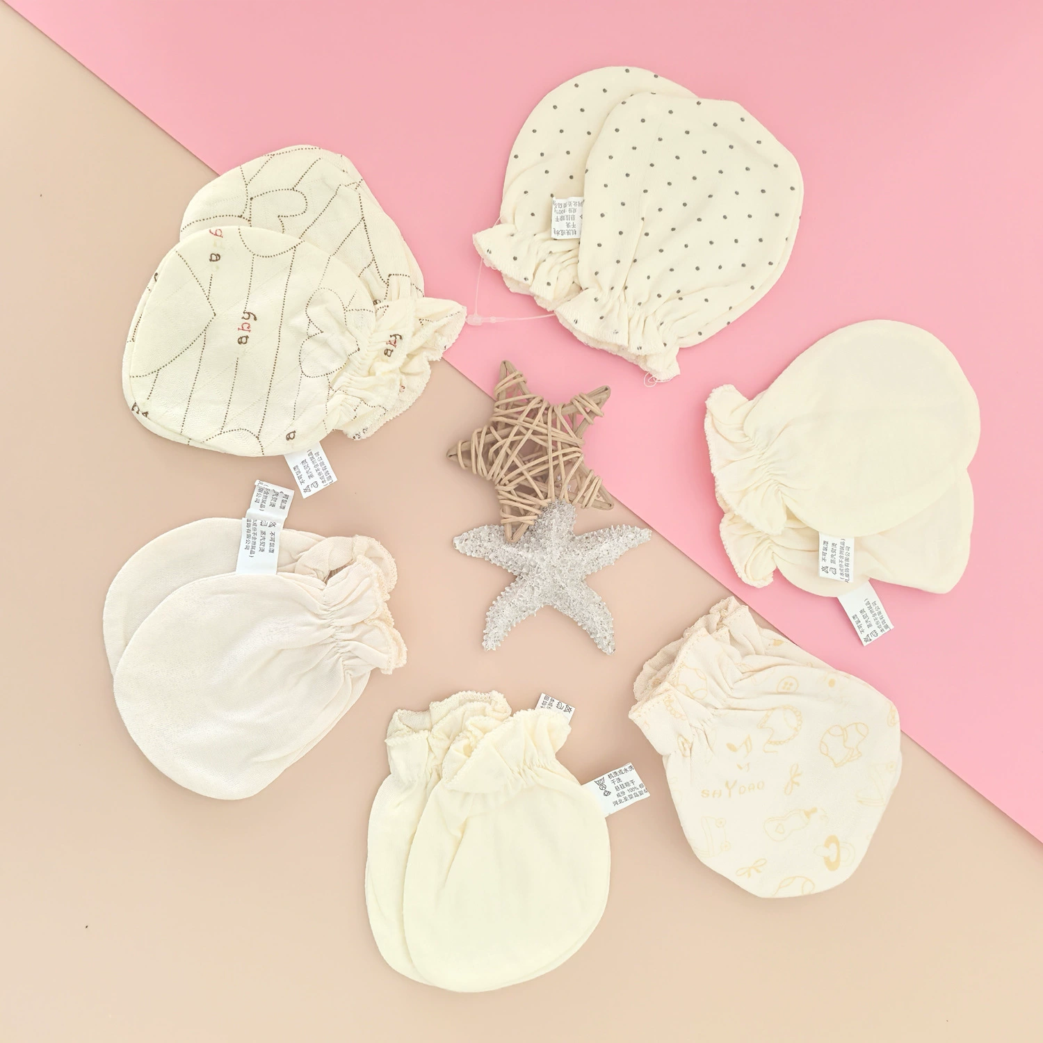 Детские перчатки без царапин, хлопковые новые-born gloves, один размер 10×8 см, мультиколор