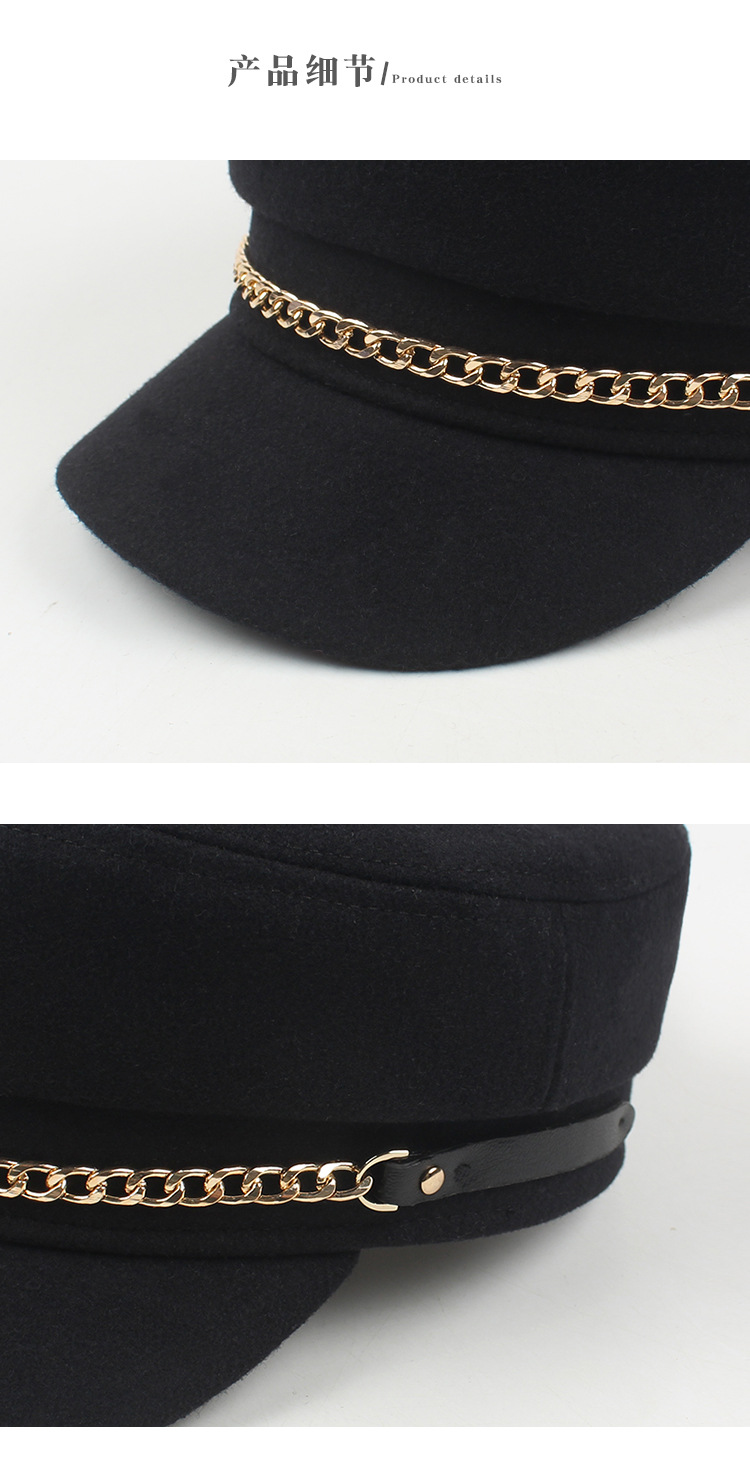 Spring New Fashion Metal Chain Hat Korean Style Simple Black Casual Flat Top Hat display picture 3