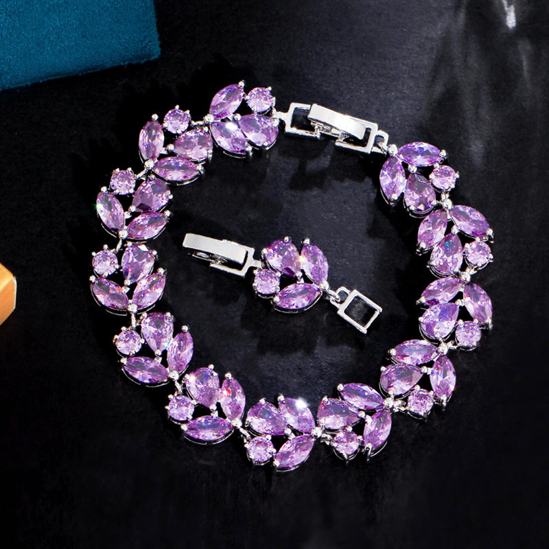 European and American Fashion Cross-border Copper Zircon Flower Bracelet All-match Ruili Bracelet Banquet Accessories Jewelry Gift