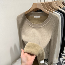 法式秋冬季加绒圆领长袖针织打底衫女2025新款小众不撞款内搭上衣
