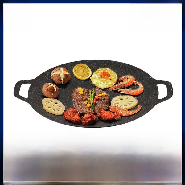 Round maifan stone barbecue plate outdoor camping portable barbecue plate Korean non-stick fried steak iron plate barbecue plate