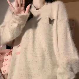 日系复古慵懒氛围感毛衣外套女冬季加厚设计感小众奶fufu针织上衣