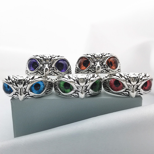 Retro devil eye owl ring creative exaggerated animal couple opening adjustable ring wish style