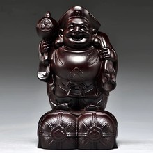 黑檀木雕文财手把件实木大黑天财像摆件家居寺庙供奉工艺品