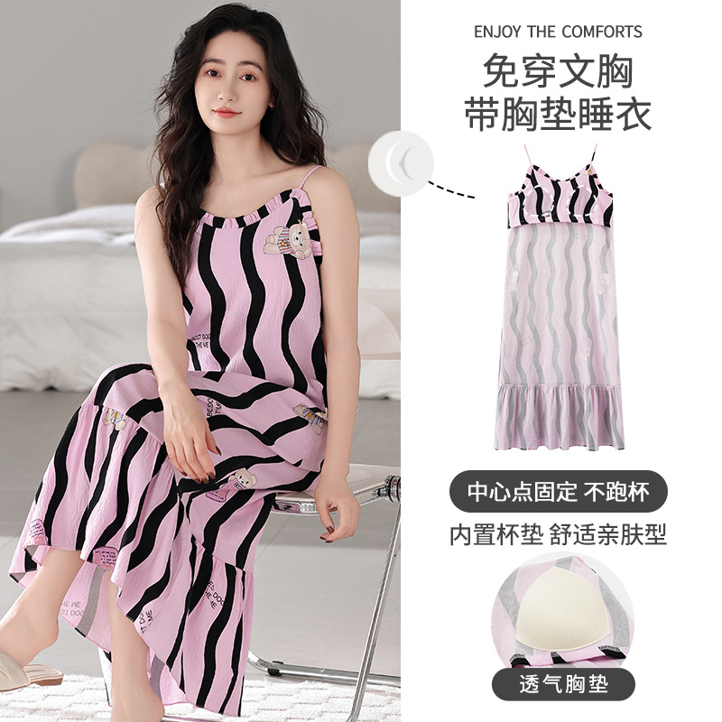 2025 nuevo estilo camisón de verano para mujer camisola sexy pijama sin mangas para mujer con almohadilla para el pecho falda floral de una pieza