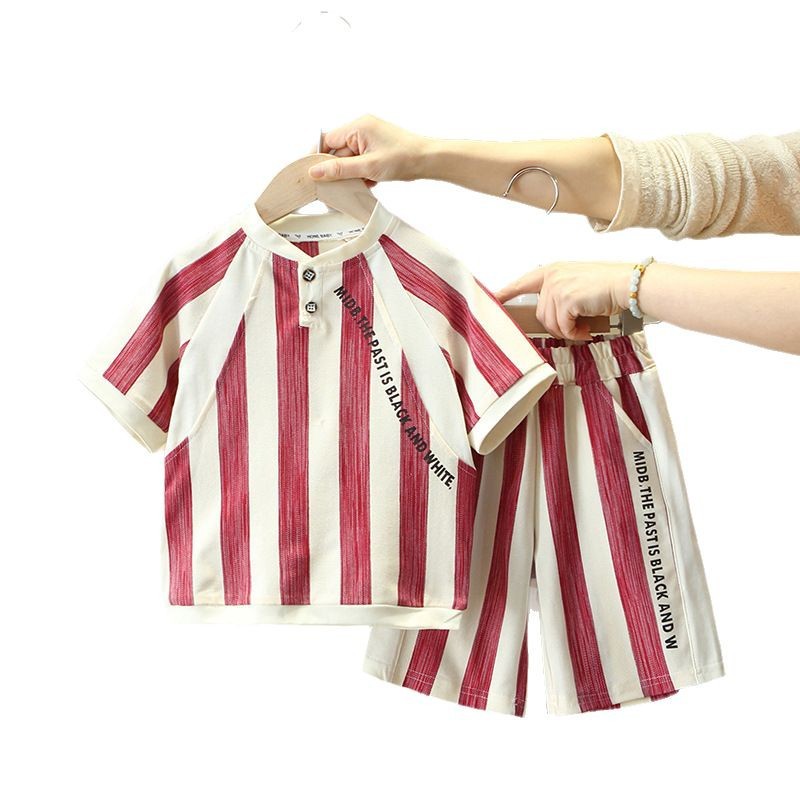 8075 traje de verano para niños 2025 nuevo traje de verano de manga corta de dos piezas para niños de moda moda ropa de verano para bebés