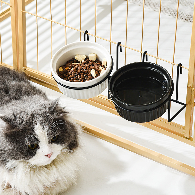 tazón de gato cerámica tazón de comida para gatos jaula colgante fija tazón de comida para gatos anti-derribo cachorro gato beber agua jaula tazón