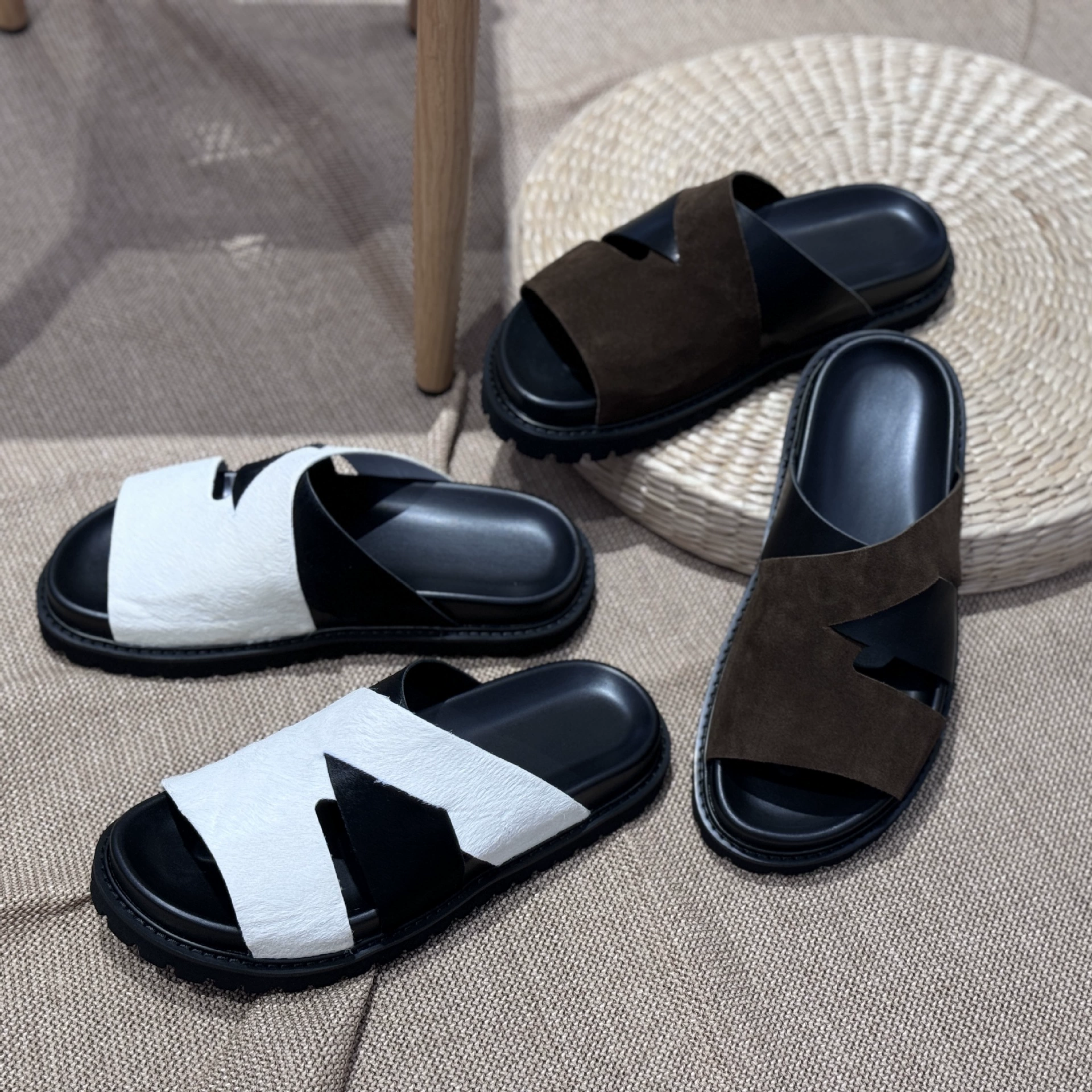 Мужские летние сандалии 2025 года, новые, на толстой подошве, из натуральной кожи, плоская подошва, из цельной телячьей кожи.