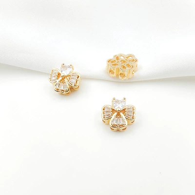 Zərgərlik ara hissələri, Flower Porous Spacer Beads Handmade - style-9-white-zirconium-120mm-gold