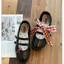 羊皮版~小个子厚底蝴蝶结玛丽珍鞋2025新款法式浅口jk平底单鞋女