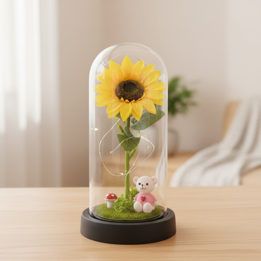 Girasoles transfronterizos jabón eterno flores jabón vidrio cubierta regalo del día de la madre decoración de la noche luces regalos de graduación temporada