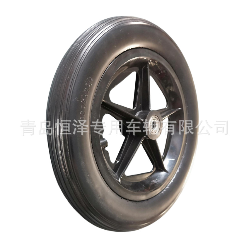 实心聚氨酯PP轮芯轮椅车轮12英寸PU发泡轮助行器轮胎