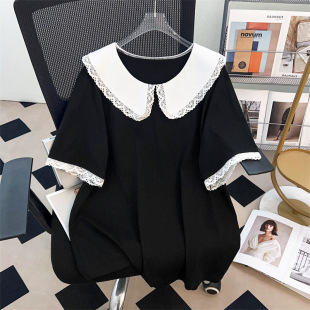 Plus Size Women's Summer Doll Collar Tops for Fat Girls to Look Slim 200/ 150kg Short-Sleeved T-Shirt 7107
