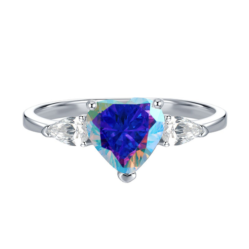 2024 nuevo corazón de plata S925 8 * 82 quilates color Moissanite Seiko completo diamantes anillo micro-incrustado Europa y América transfronterizos