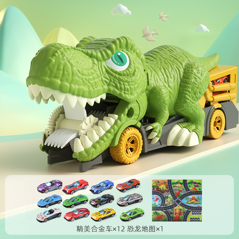Coche de juguete de dinosaurio grande para niños, coche de aleación con retroceso, coche con almacenamiento de mapas, coche de juguete de dinosaurio para niños