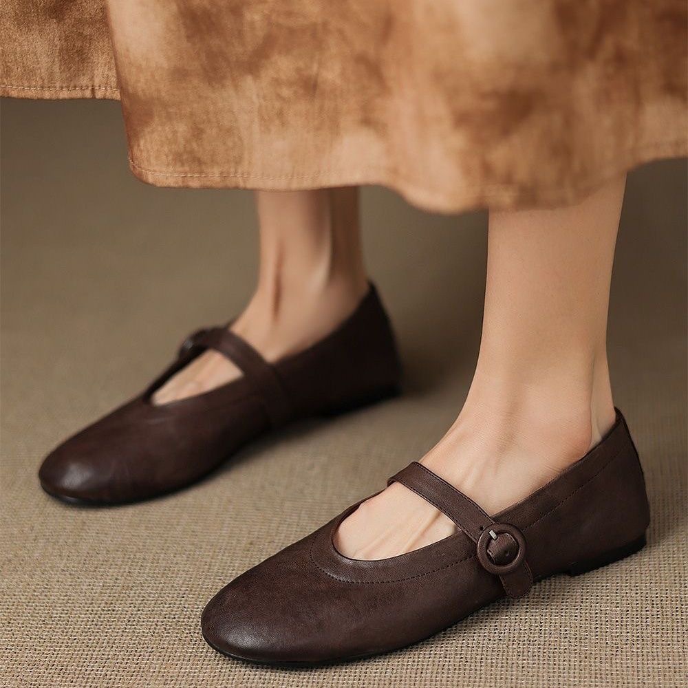 Vento suave francés con cabeza redonda, zapatos de mujer, primavera de 2026, nuevos zapatos de solos planos superficiales
