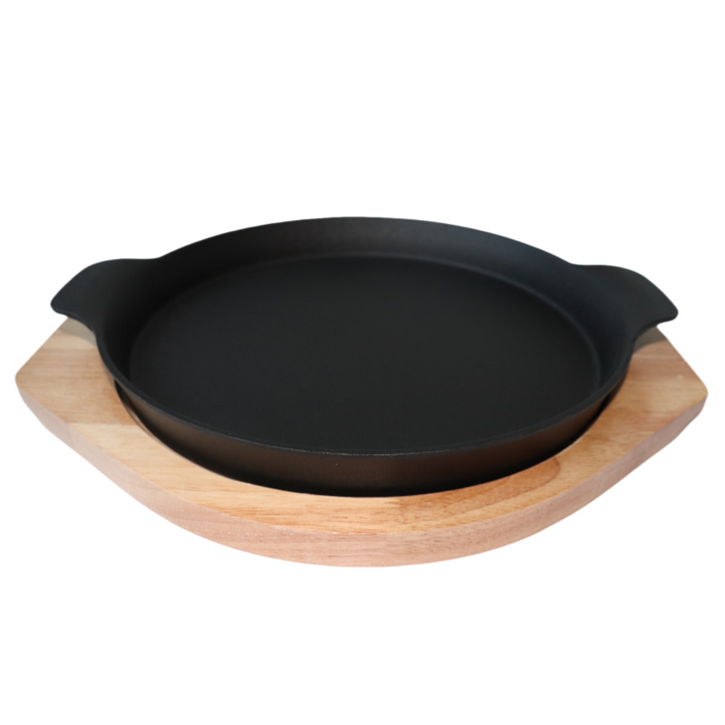 Plancha redonda de hierro fundido para asar, con asas, gruesa, para barbacoa, teppanyaki o filetes, venta directa de fábrica al por mayor