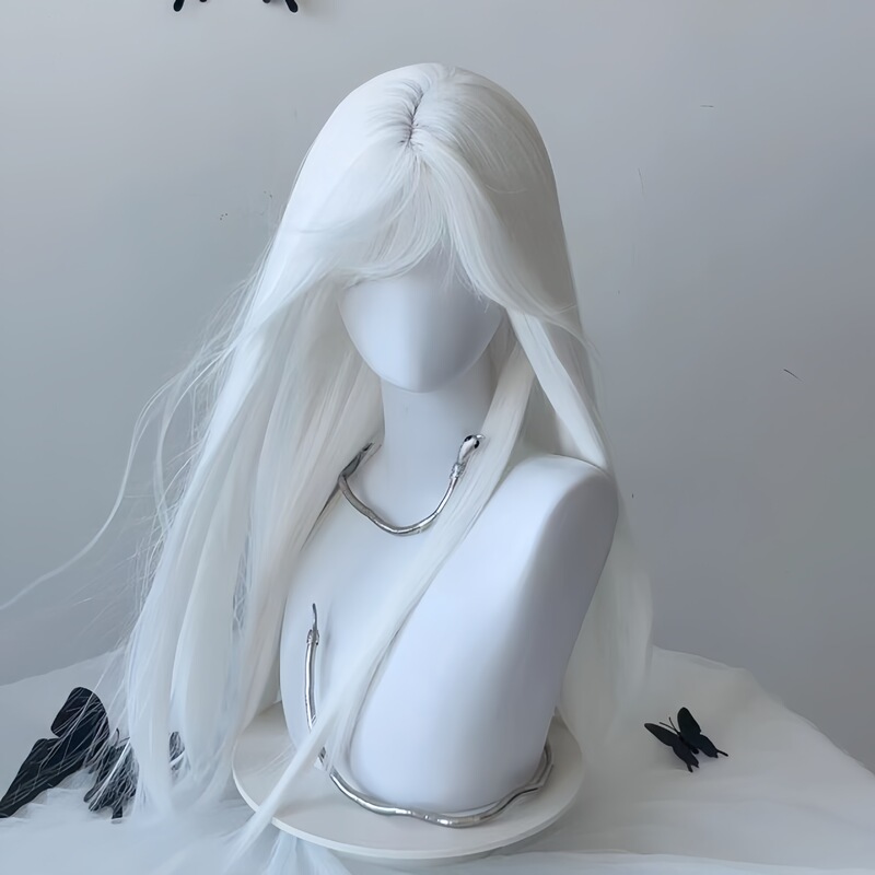 European and American style wig women's pure white straight hair with straight bangs daily cos party lolita all-match breathable