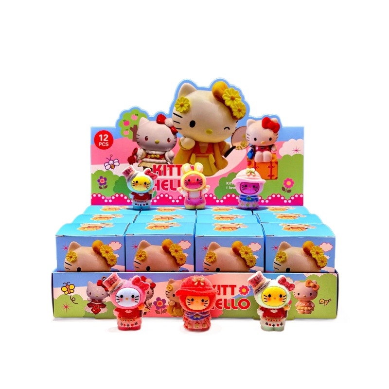 Caja ciega de dibujos animados gato muñeca de resina floc floc de moda para jugar con decoraciones hechas a mano escritura al por mayor caja ciega papelería