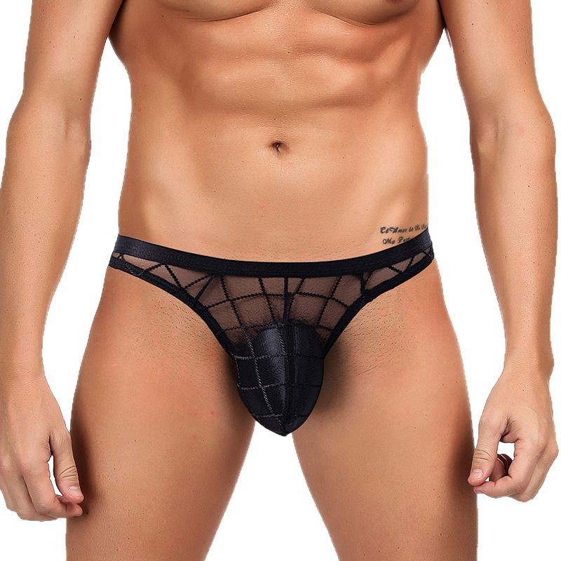Tangas triangulares transparentes de malla transparente para hombres, pantalones cortos de moda sexy de cintura baja, ropa interior de cabello transfronteriza para hombres de moda