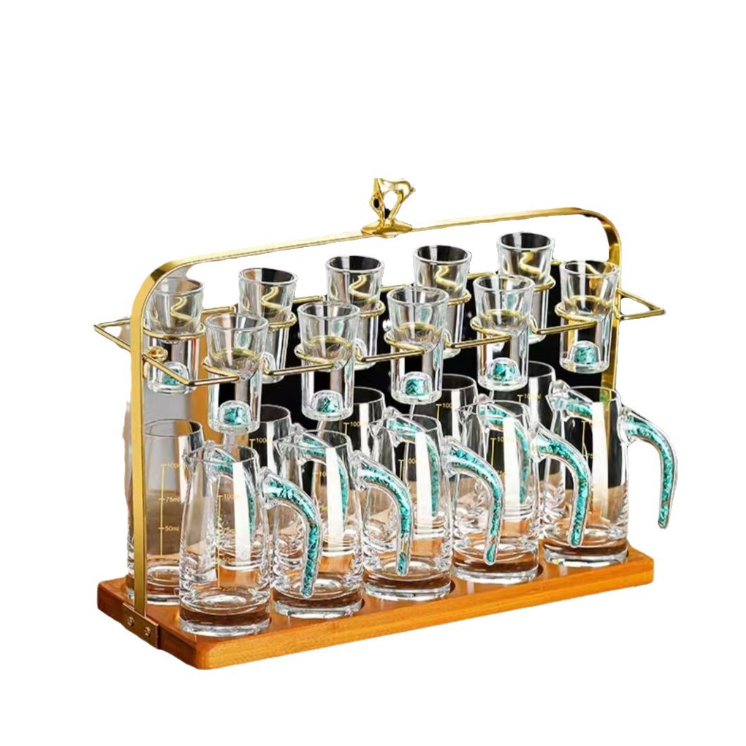 Conjunto de tazas de vino domésticas de alta calidad china de vidrio de cristal de lámina de oro con tazas de vino de licor de una copa