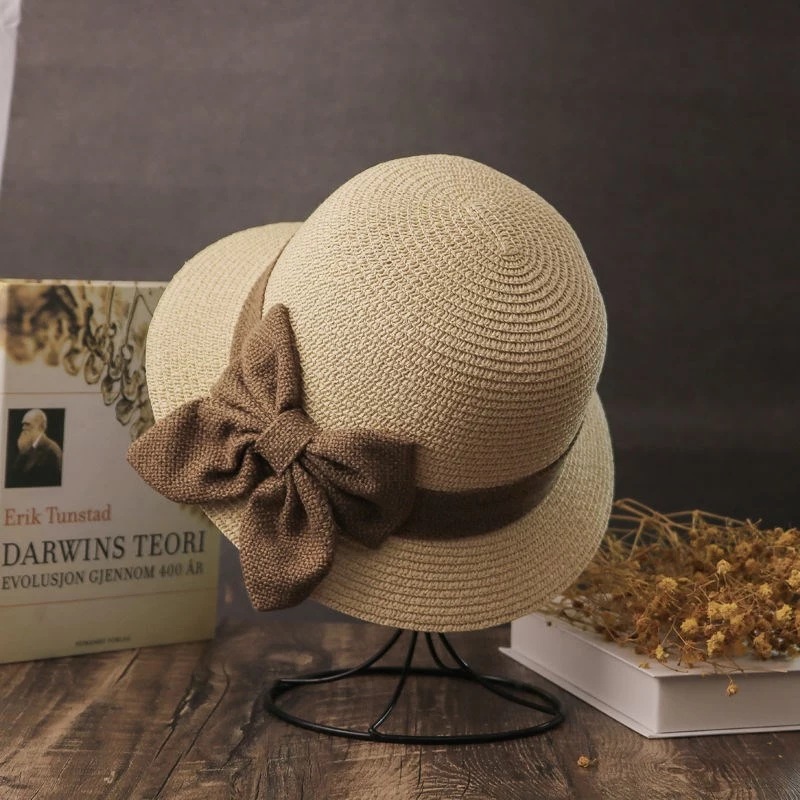 1458g Weight Bucket Hat Hats Type Casual, Outdoor, Beach Occasion Straw Material Bow Knot Pattern Summer Season Women's Gender Simple Style, Classic Style Style Curved Eaves Rim Women's Simple Style Classic Style Bow Knot Curved Eaves Bucket Hat 无