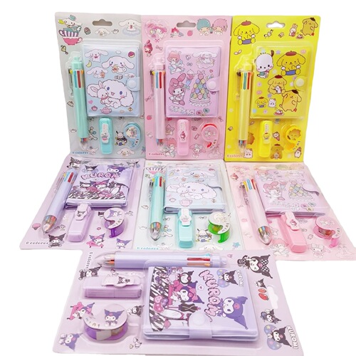 Sanrio Stationery Kurome Pudding Cinnamon Dog Notebook 8 Color Ballpoint Pen Highlighter Tape Sticker Set